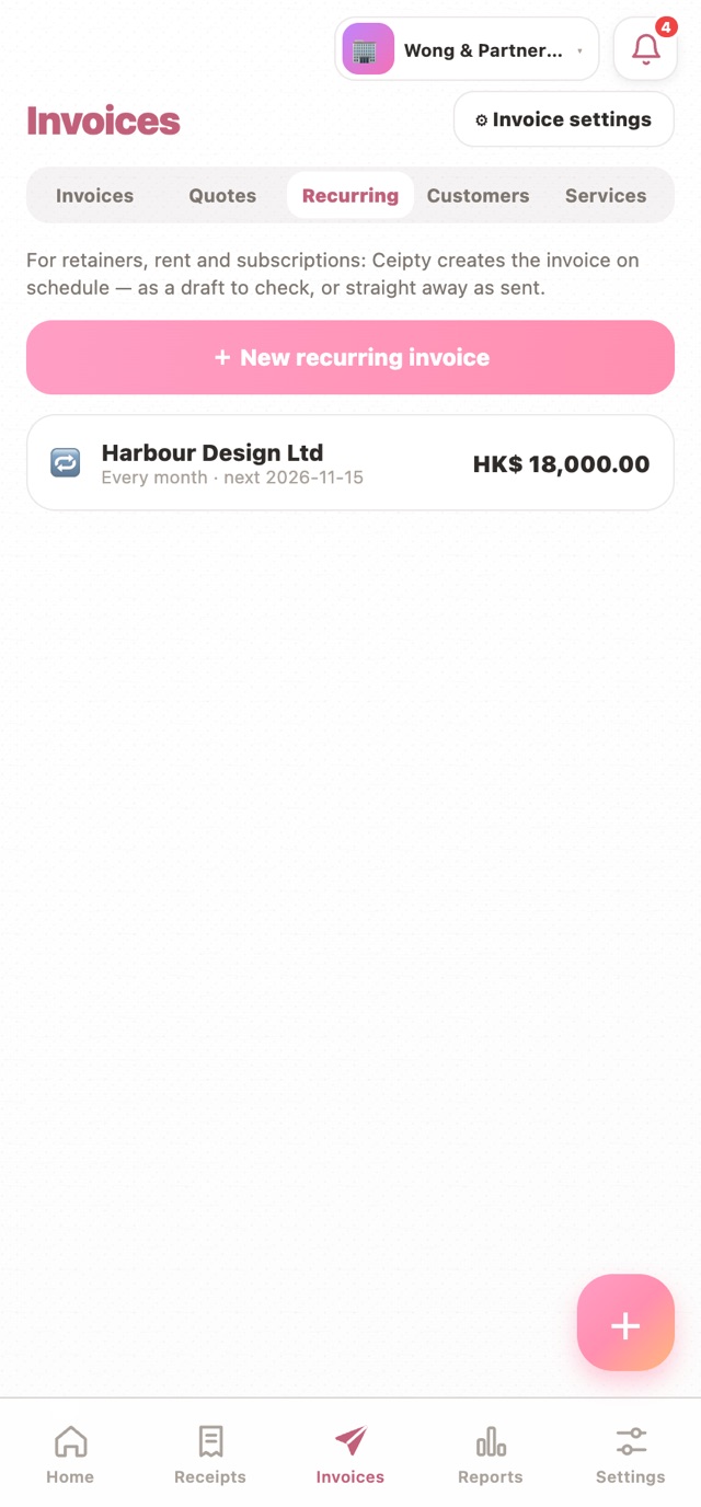 Recurring invoice schedule